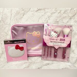 Hello Kitty Bundle Creme Shop Cosmetic Bag Luv Wave Makeup Brush Set  Mirror NEW